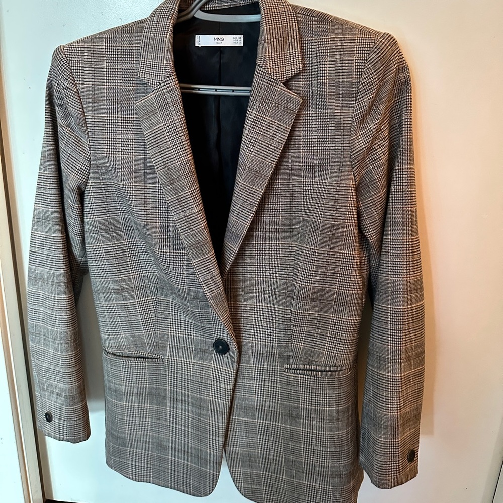 Mango Black and Brown Plaid Blazer